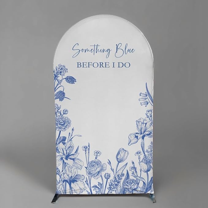 Something Blue Before I Do Arch Backdrop Cover Wedding Bridal Shower Bride to be Toile Party Arch Fabric Cover Blue Bloom Floral Baby Shower Decors (3.3X6.5ft,4291)