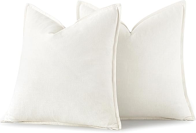 MIULEE Decorative Linen Pillow Covers 16x16 Inch Cream White Boho Farmhouse Neutral Couch Throw Pillows Christmas for Bed Pack of 2 Accent Modern Pillowcase Sofa Livingroom Home Decor