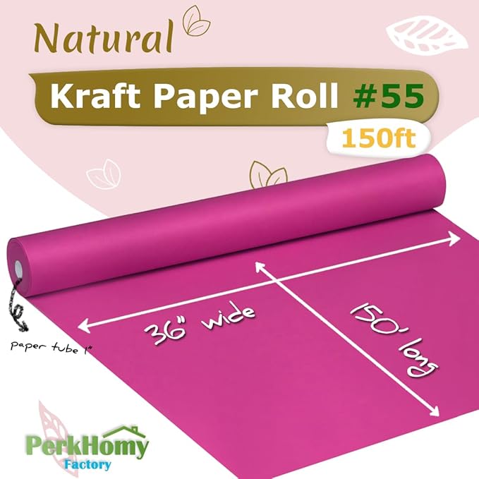PerkHomy Rose Red Kraft Paper Roll 36" x 1,800" (150') for Gift Wrapping Bouquet Flower Art Painting Craft Writing Packaging Shipping 80GSM 55LB (Rose Red, 36" x 150')