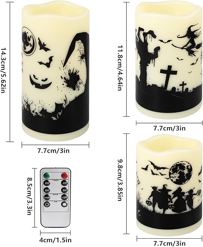 12-Pack Halloween Ink Painting Large Electronic Waxes with Remote Control, Flameless LED Candles for Halloween Spooky, Halloween Ambient Sense Artifacts.