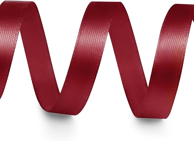 3/8" x 25 Yards Satin Ribbon, Dark Red Silk Ribbon Ideal for Gift Wrapping, Floral Bouquets, Crafts, Wedding Party Decorations, Christmas and Sewing Projects