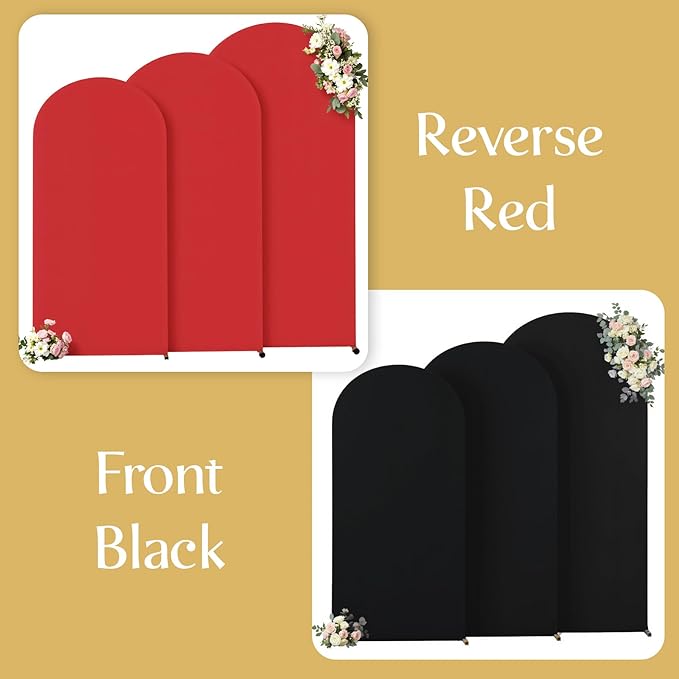Black and Red Arch Backdrop Cover 6FT 5FT 4FT Arch Covers Stretchy Backdrop Set of 3, Wedding Arch Cover Spandex Fitted Double-Color Fabric Arch Covers for Party Baby Shower Birthday Decoration