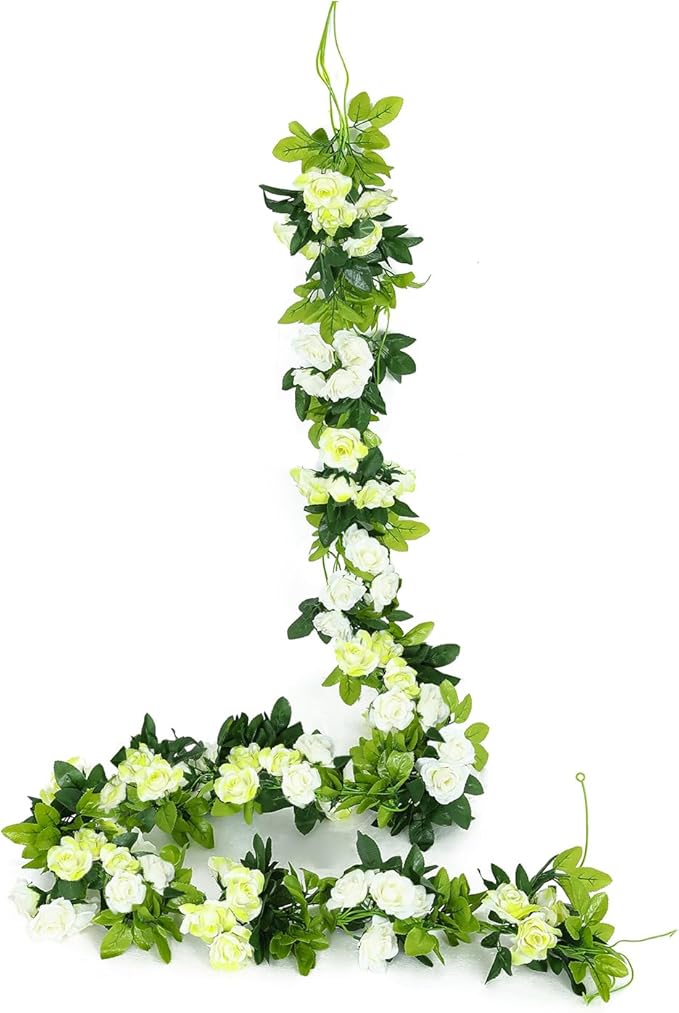 JUSTOYOU 2 Pack (15.8FT) Fake Rose Garland, Artificial Rose Vines Flowers Hanging Silk Rose Vine Wedding Home Backdrop Party Arch Arrangement Decoration