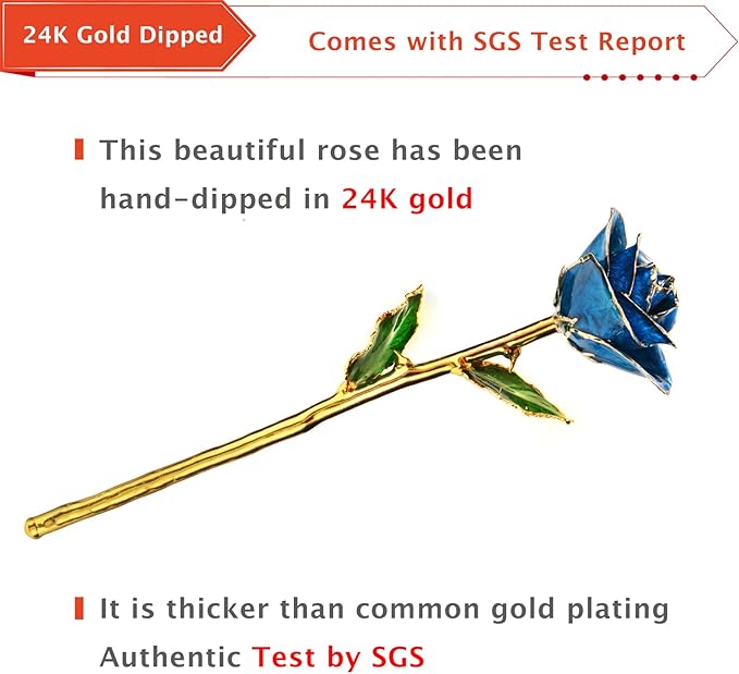 AliveRose 24k Gold Rose in Dipped,24k Gold Real Rose Gift for her, Long Stem Rose Made from Real Gold Rose for Anniversary Valentines Mothers Day Birthday (Deep Blue with Crystal Vase)