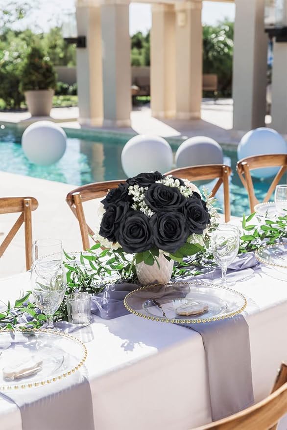 Artificial Rose Flower Black Flowers Black Roses Silk Flowers 12 pcs with Long Stem Silk Roses Bouquet for Wedding Bridal Shower Party Home Decoration