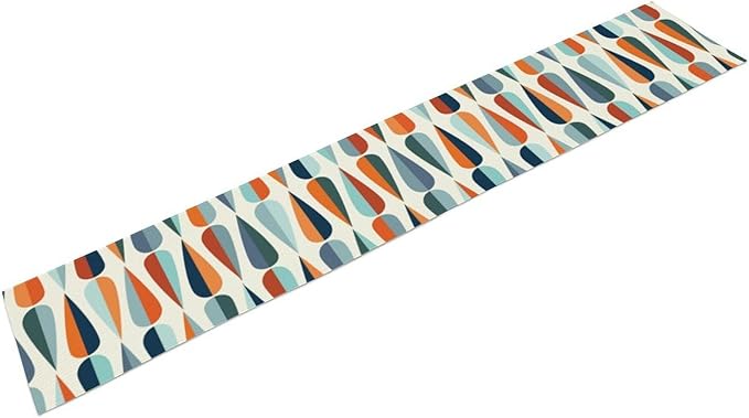 Mid Century Modern Table Runner Retro Blue Orange Grey Water Droplets Geometric Table Runner for Kitchen Dining Room Dining Table Decoration 13x60in