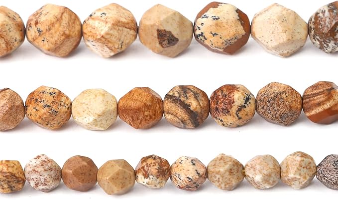 Faceted Natural Brown Picture Jasper Stone Round Beads 10mm 36cm/Strand for Jewelry Making