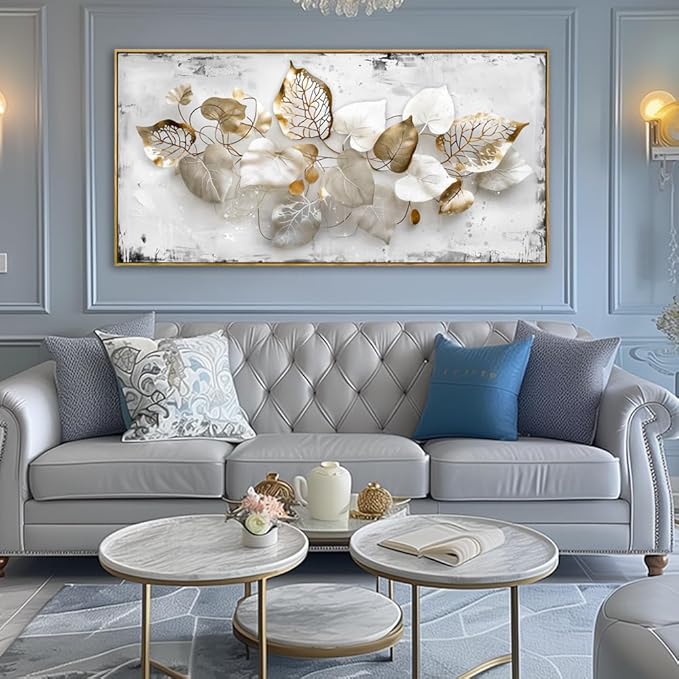 Wall Art Leaf Modern Botanical Artwork Canvas Painting for Living Room Bedroom Dining Room Home Office Decor 24"x48" with Framed