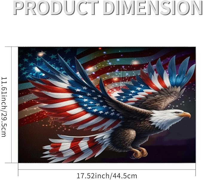 Independence Day Bald Eagles Flag Placemats Set of 4 PVC Vinyl Non Slip Table Mats Waterproof Heat Resistant Place Mats Washable Wipeable Dining Table Mat for Kitchen Party Indoor Outdoor Decorative
