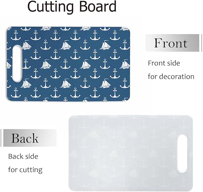 Anchor Cutting Boards Maritime Sailing Tourism Nautical Boats Blue Cutting Boards Kitchen Chopping Board with Handles Non Slip Plastic 16 x 10 x 0.24 Inch