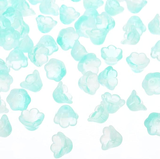 PATIKIL Glass Trumpet Flower Beads, 200 Pcs Gradient Flower Bead Charm for Jewelry Making DIY Craft, Bracelets, Earrings, Necklaces Decorations, Cyan