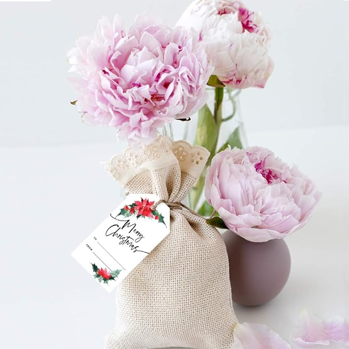 Andaz Press Christmas Holiday Season Classic Gift Tags, Merry Christmas to from Classic Favor Tags, Poinsettia Design, for Holiday Events, Parties, and Favors, 60-Pack