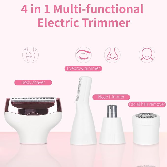 Wet & Dry Electric Razorfor Women Men,4 in 1 Rechargeable Led Display Electric Shaver and Facial Hair Remover,Painless Ladies Body Razors for Nose Face Body Leg Bikini Arm Hair