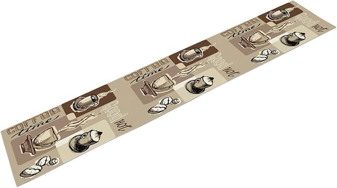 Coffee Table Runner,Vintage Style Coffee Cup Bean Abstract Theme Pattern Print Tablecloth Burlap for Hotel Indoors Outdoor Dining Room Kitchen Table Decor, 13x108in