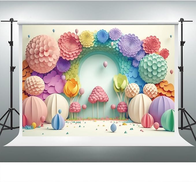 YongFoto Paper Flowers Backdrop 6x4ft Colorful Cut Paper Floral Blossom Rainbow Arch Hot Air Balloon Honeycomb Ball Photography Background Lovely Party Banner Home Decor Photo Studio Booth Props