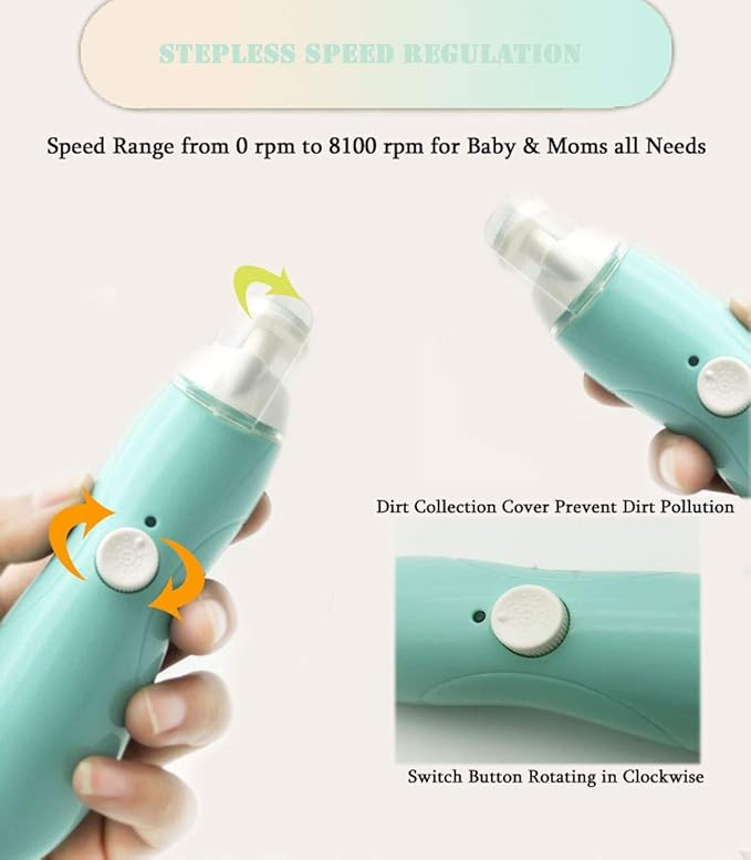 Fansidi Baby Nail Trimmer Electric Rechargeable, Gentle Baby Nail File Electric| 13 Grinding Heads| Stepless Speed| LED Light| Dust Shield| Baby Nail Clippers for Newborn Infant Toddler, Blue