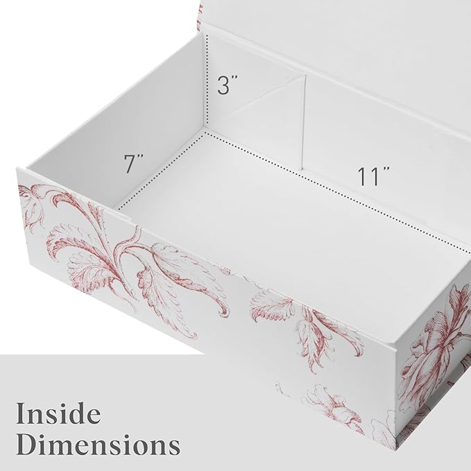 Luxury Keepsake Gift Box | Pink Floral Decorative Boxes with Magnetic Lids for Presents, Wedding Memory Box, and Bridal Gifts. 11.5" x 7.5" x 3.5"