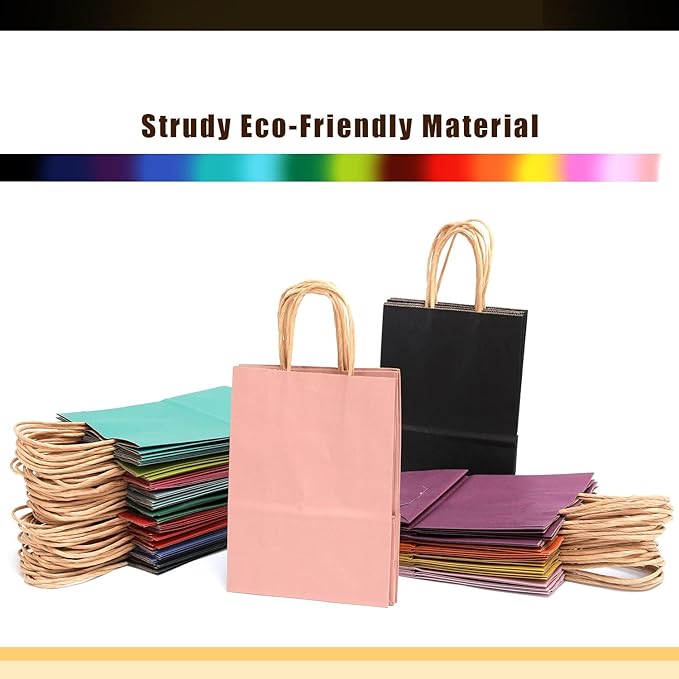 qiqee Large Kraft Paper Bags with Handles Bulk 13"x10"x5" 32-Packs Gift Bags 16 Different Senior Color Bags Multiple Uses（Large Size）