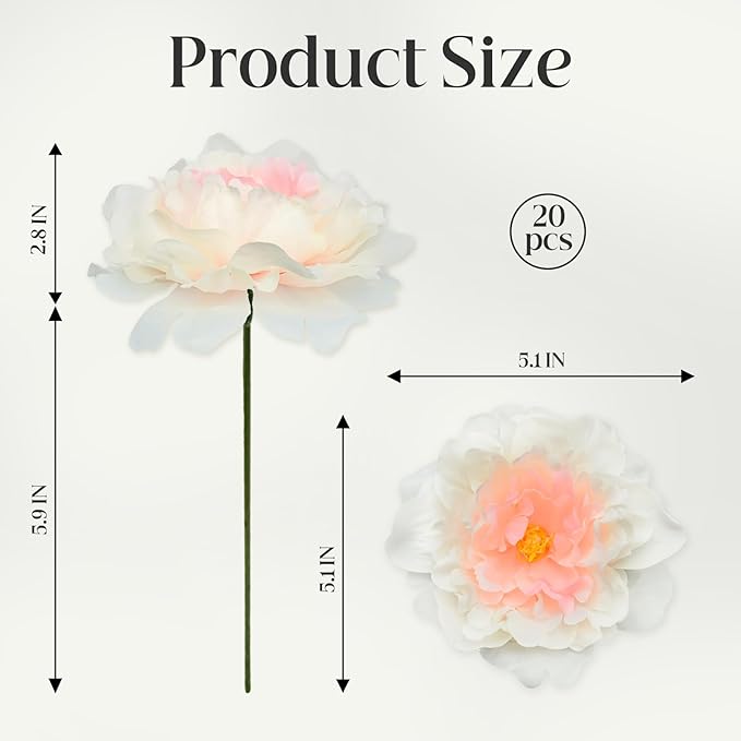 20pcs 5" Artificial Flower Peonies, Silk Peonies with 6" Stems, Flowers Suitable for Wedding Bouquets, Home Party Decoration (Champagne)