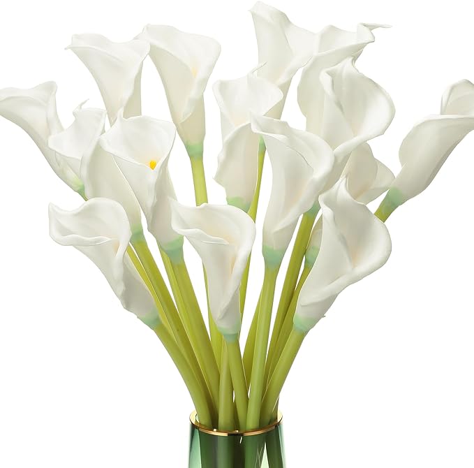 Norme 15 Pieces 27" Calla Lilies Artificial Flower Long Stem White Calla Lily Decoration for Tall Vases Real Touch Arum Lilies Bouquet for Wedding Bride Shower Office Home Table Centerpiece Decor