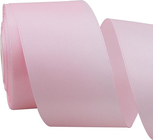 TONIFUL 2 in x 25 Yds Wide Light Baby Pink Satin Ribbon Solid Fabric Ribbons Roll for Crafts Chair Sash Valentine's Day Gift Wrapping Invitation Cards Floral Hair Bows Sewing Party Wedding Decoration