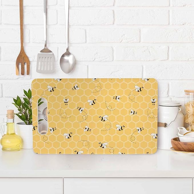 Yellow Bees Cutting Board Honey Honeycombs Cute Animal Grip Handle Chopping Boards Cutting Board for Kitchen Plastic 16" x 10" x 0.24"