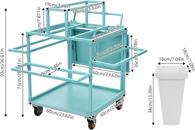 6-Tier Flower Display Stand Indoor Movable Flower Stand with 18 Buckets Plants Display Rack Cart with Wheels Metal Florist Bouquet Stand for Florist Patio Garden,23.62*23.62*36.61in (Blue)