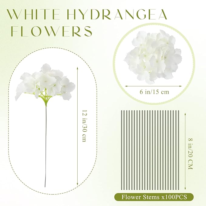 Unittype Silk Hydrangea Artificial Flowers Heads with Stems Faux Hydrangea Flowers for Wedding Centerpieces Bouquets DIY Floral Decorations for Home Indoor(White,100 Pieces)