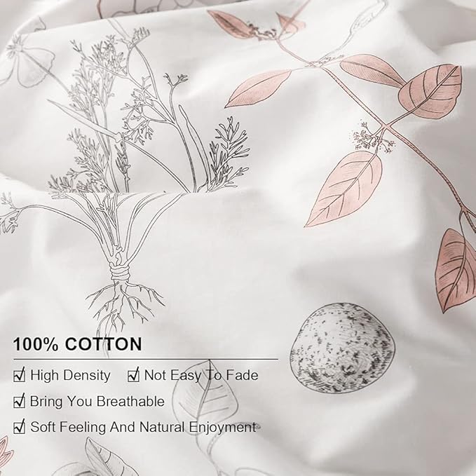 EAVD Vintage Style Garden Floral Duvet Cover Queen Soft Cotton Chic Floral Bedding Set with 2 Pillowcases Aesthetic Spring Botanical Duvet Cover Set for Girls Women
