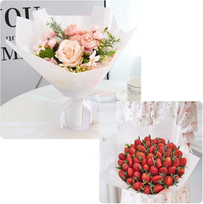 BEISHIDA 20 PCS White Floral Wrapping Paper-Matte Waterproof Flower Wrapping Paper Bouquet for Florist Supplies, DIY Crafts, Gift Packaging, Wedding, Birthday Gift