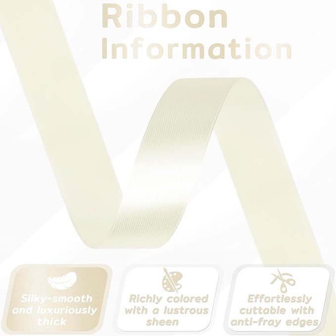 60 Yards Ivory Satin Ribbon 3/4 Inch, Cream Polyester Fabric Ribbon for Gift Wrapping, Crafts, Flower Bouquet, Wedding, Baby Shower, Festival, Christmas, Nursery Party