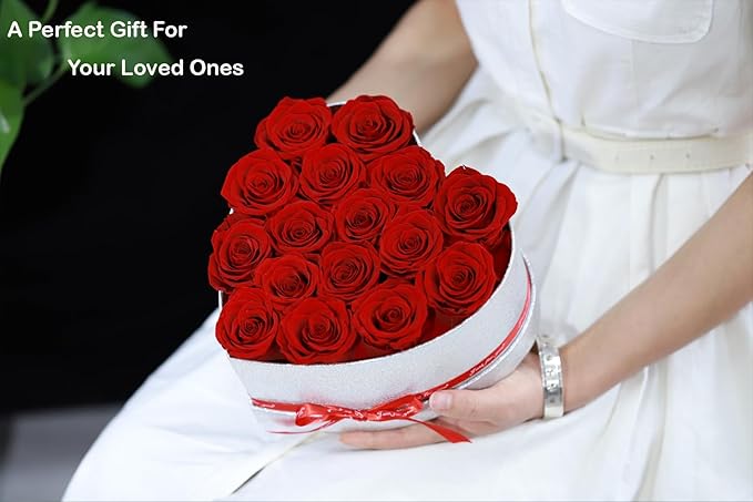 16 Preserved Roses in Box, Forever Flowers for Delivery Prime. Birthday Gift For Women Mom Wife Girlfriend Grandma on Valentines Mothers Day Christmas Anniversary(Red)
