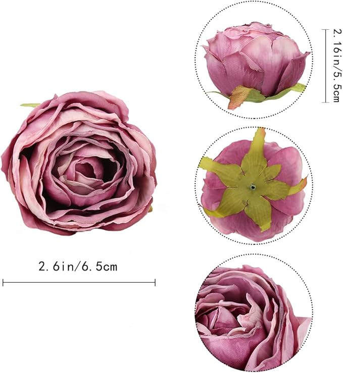 IPOPU Artificial Purple Flowers 25PCS Rose Artificial Flowers Bulk Heads Dried Silk Flowers Fake Roses Heads for Bouquet of Flowers Artificial Floral Arrangements (Purple)