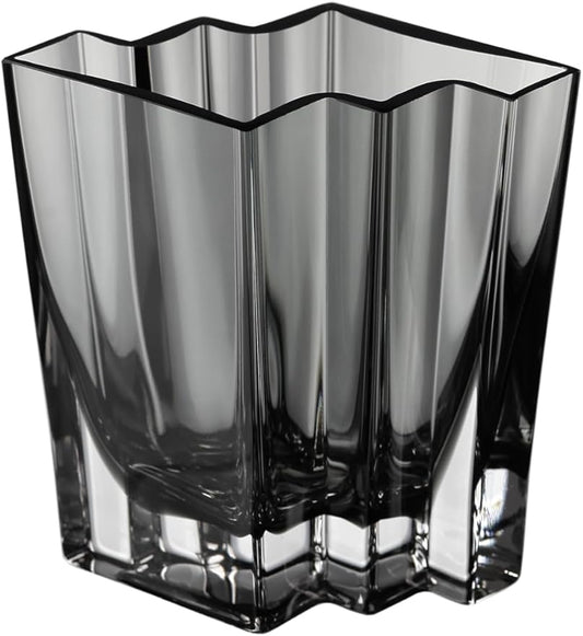 Glass - Vase - Gray - Smoky Black - Grey - Chevron Design - 5.5" Height - Heavy Durable - Made in Europe - by Barski
