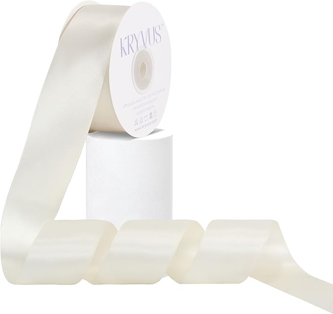 Antique White Satin Ribbon, Double Faced 1-1/2 Inch X 25 Yards Antique White Ribbon, Premium Satin Ribbon for Gift Wrapping, Crafts, Hair Bow Making, Sewing, Flower Bouquet, Wedding Party Decor