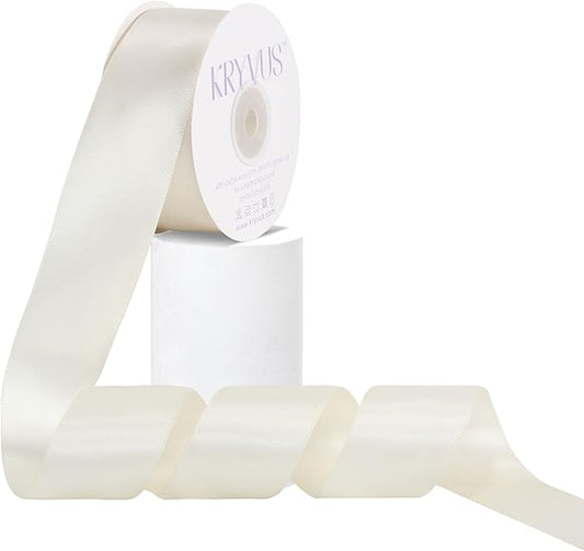 Antique White Satin Ribbon, Double Faced 1-1/2 Inch X 25 Yards Antique White Ribbon, Premium Satin Ribbon for Gift Wrapping, Crafts, Hair Bow Making, Sewing, Flower Bouquet, Wedding Party Decor
