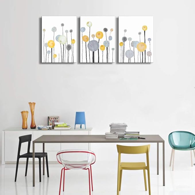 Abstract Flowers Watercolor Painting 3 Piece Framed Canvas Wall Art for Living Room, Bathroom, Office, Kitchen - Large Size Home Decor Artwork for Bedroom Decoration