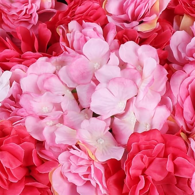 12 Pcs Artificial Flower Wall Panels 60x40cm 3D Flower Background for Wall, Wedding Flower Decorations Wall Silk Rose Panels for Photo Areas, Stage, 24 x16inch (Dahlia + Rose + Hydrangea)