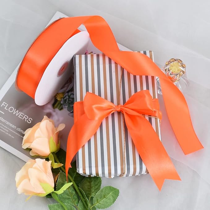 TONIFUL 1-1/2 Inch (40mm) x 100 Yard Orange Wide Satin Ribbon Solid Fabric Ribbon for Gift Wrapping Chair Sash Valentine's Day Wedding Birthday Party Decoration Floral Thanksgiving Halloween