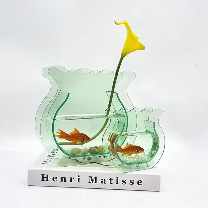 Mini Acrylic Fish Bowl Flower Vase for Small Fish or Plant, Frosted Pink Dual-Use Acrylic Decorative Vase for Desk or Bedroom, Modern Bud Design Compact Décor (Frosted Pink, Mini)