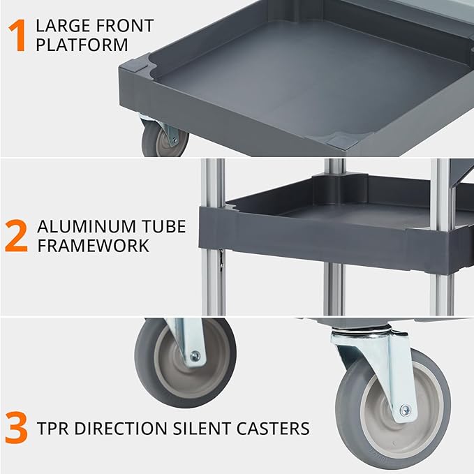 Heavy Duty Janitorial Cleaning Cart on Wheels – 3 Shelves, 220 Lbs Capacity, Cover & Large Vinyl Bag – Utility Housekeeping Caddy for Hotels, Schools, Apartments and More