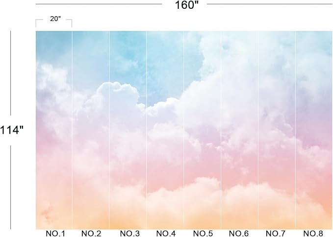 Cliouar-Sun and Cloud Background with a Pastel Colored Wall Mural Wallpaper Peel and Stick 160" x 114"