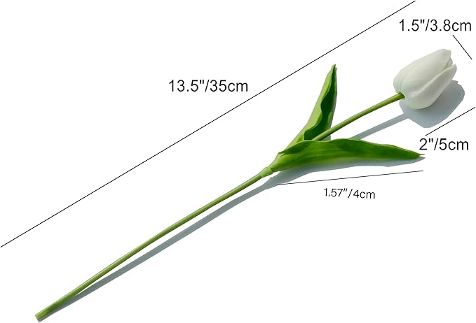 Mandy's Artificial Tulips 20 Stems White PU Faux Flowers for Thanksgiving and Christmas Decorations Wedding Home Decor 13.5 Inch