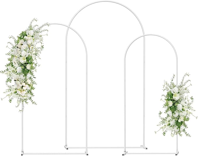 Wedding Arch Backdrop Stand Set of 3(7.3FT/6.6FT/6FT),Metal Balloon Arch for Wedding Ceremony Baby Shower, Outdoor Indoor Birthday Party,Garden Floral Arch Backdrop Stand Decoration, White