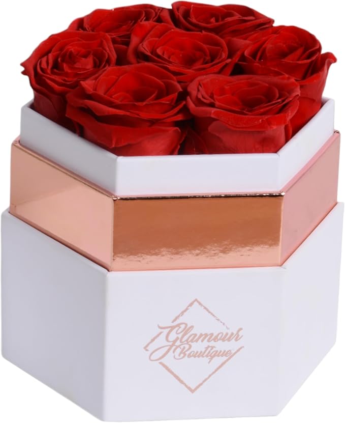 GLAMOUR BOUTIQUE Eternal Preserved Roses in a Box - Flowers Forever, Rose Forever in a Box for Wife, Birthday Gifts for Her, 7 Roses, Red
