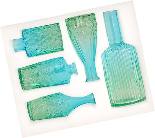 5Pieces Embossing Glass Vases Set Gradients Small Flower Buds Vases for Home Decors and Centerpieces Floral Arrangements