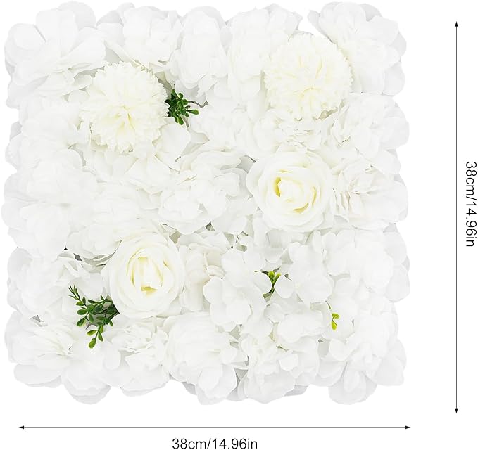 DouSeiAi 12Pcs Artificial Flower Wall Panel 3D Floral Backdrop Walls 15" X 15" Flower Wall Decor Flower Backdrop Faux Flowers Panel for Wedding Party Home Decoration, White