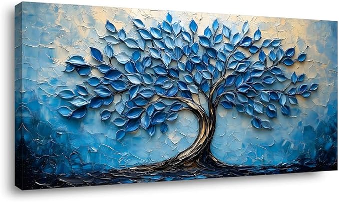 LAVIKARS Modern Tree of Life Wall Art for Living Room Office Navy Blue Abstract Oil Landscape Canvas Painting Prints Large Nature Artwork Home Kitchen Bedroom Decor (16x30 Inches)