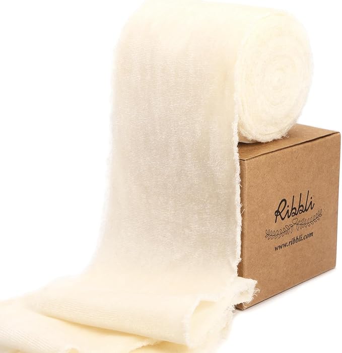 Ribbli Ivory Velvet Ribbon 3 Inch Handmade Frayed Vintage Christmas Ribbon for Gift Wrapping Christmas Tree Ornament Wreath Craft Home Decor -3 Yards
