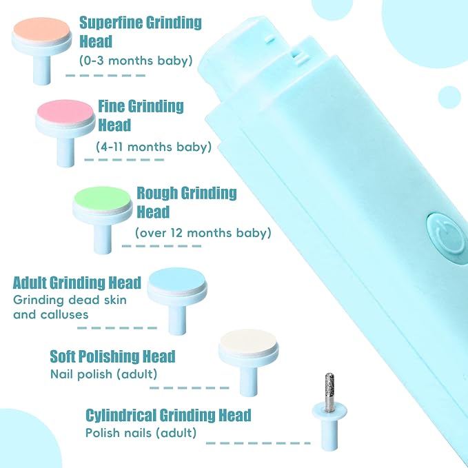 Baby Nail Trimmer Electric, Rechargeable Baby Nail Clippers, Baby Nail File Manicure Set with 6 Grinding Heads for Toddler, Newborn (Blue)